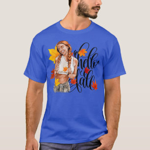 Redhead Fashion Girl in Herbstlauben und Motivatio T-Shirt
