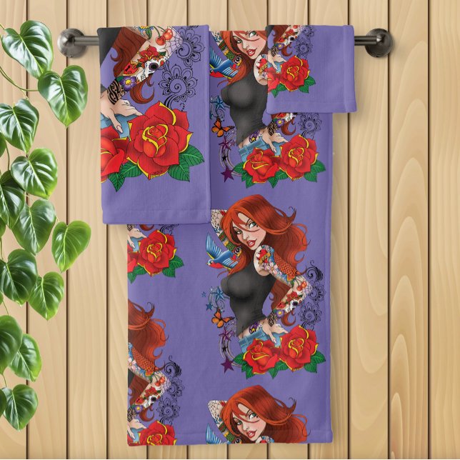 Redhead Frau Tattoos Badhandtuch Set (Von Creator hochgeladen)