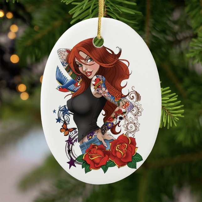 Redhead Frau Tattoos Keramikornament (Von Creator hochgeladen)