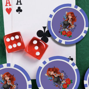 Redhead Frau Tattoos Pokerchips