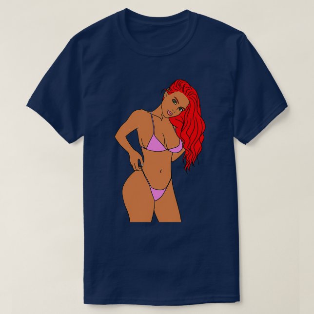 Redhead Girl in Pink Bikini T-Shirt (Design vorne)