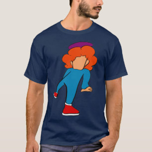Redhead in einem blauen Sprunganzug T-Shirt