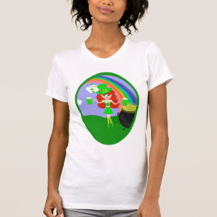 Redhead-Mädchen-Kobold St. Pats Tagesmit T-Shirt