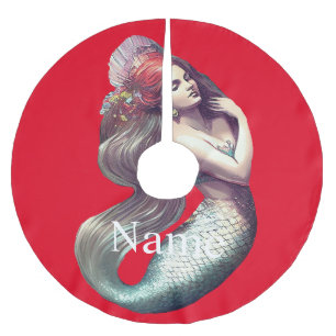 Redhead Mermaid Beauty Thunder_Cove Polyester Weihnachtsbaumdecke