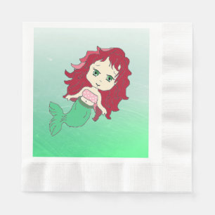 Redhead Mermaid Coral Birthday Paper Napkins Serviette