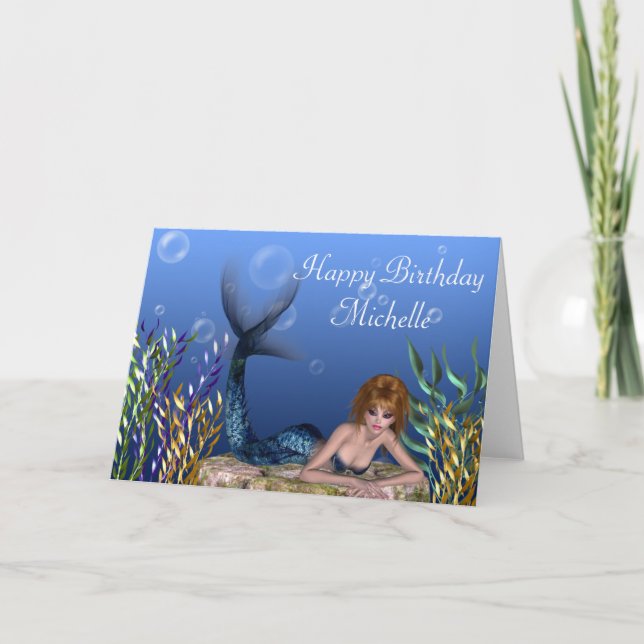 Redhead Mermaid Fantasy Customizable Birthday Card Karte (Vorderseite)