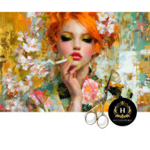 Redhead mit grünen Nägeln und Zigarettendekoupage