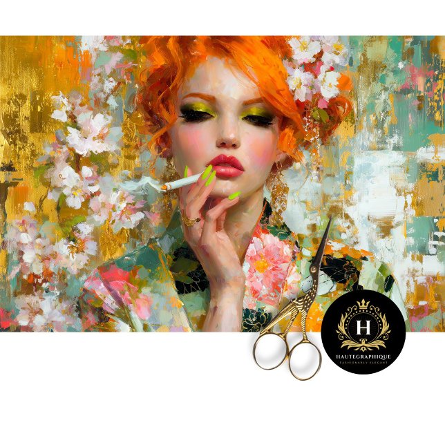 Redhead mit grünen Nägeln und Zigarettendekoupage Seidenpapier (Von Creator hochgeladen)