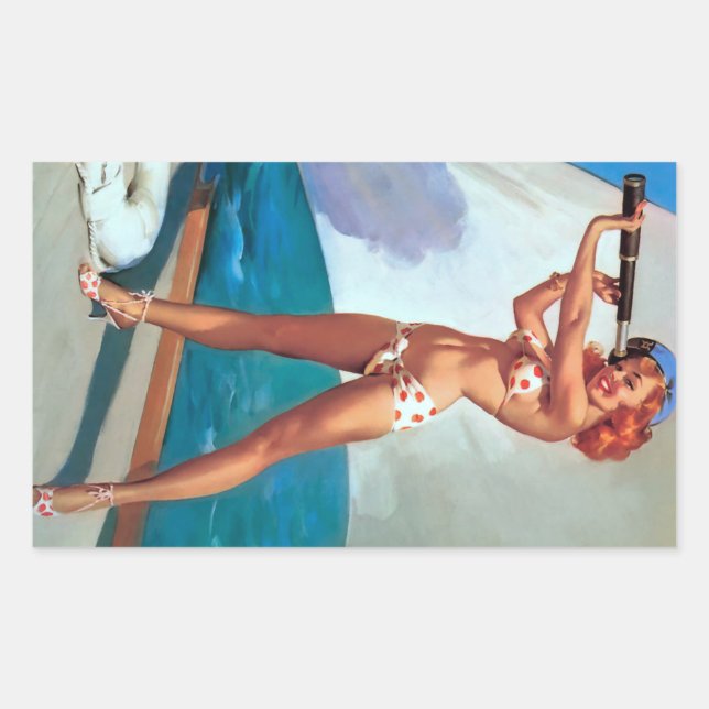 Redhead mit Spyglass Button U Rechteckiger Aufkleber (Vorderseite)