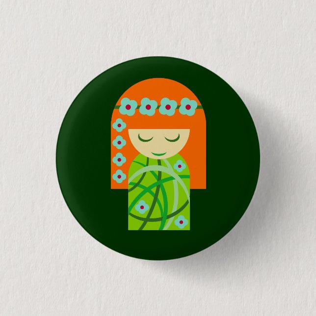 Redhead Nature Girl mit einer Blume Button (Vorderseite)