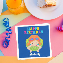 Redhead Swim Girl Custom Pool Party Happy Geburtst Serviette