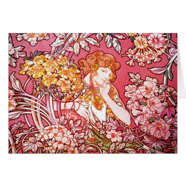 Redhead unter Blumen, Alphonse Mucha (Vorderseite (Horizontal))