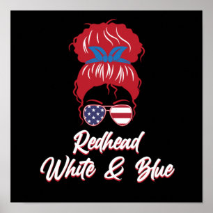 Redhead USA Flag Niedlich Red Hair Girls Women Gra Poster