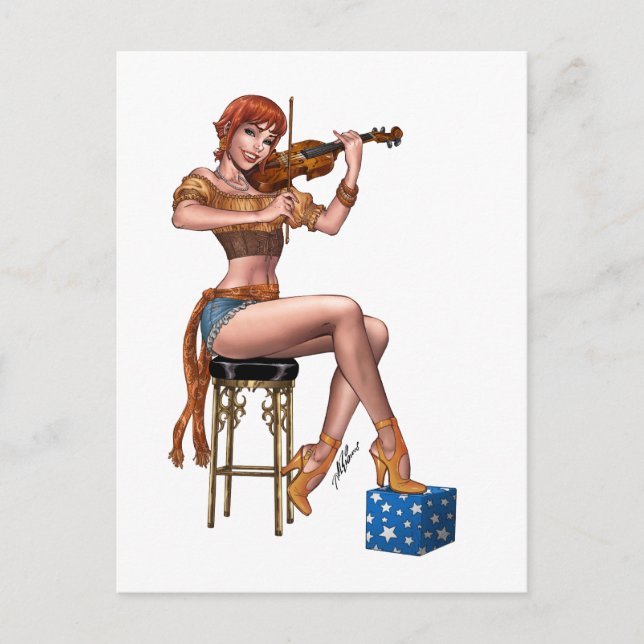 Redhead Violin Player Sinti und Roma Hipster von A Postkarte (Vorderseite)