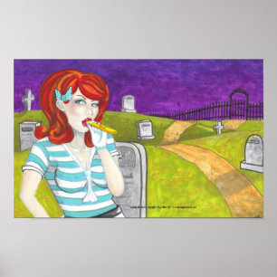 Redhead w Kazoo in Graveyard Dark Art Poster druck