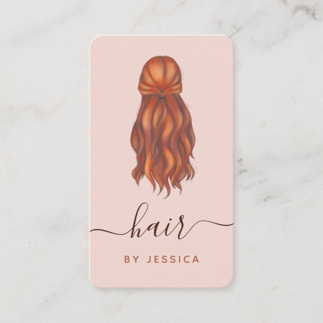 Redhead Wavy Haar Haarstylist-Logo und Social Medi Visitenkarte (Vorderseite)