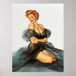 Redhead with Black Negligee Pinup Art Poster