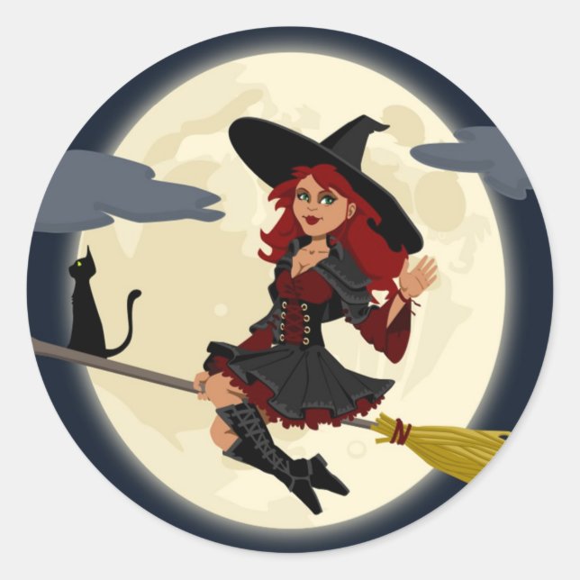 REDHEADED HALLOWEEN WITCH RUNDER AUFKLEBER (Vorderseite)