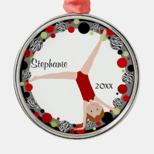 RedheadGymnast in rotem, schwarzem u. grünem Silbernes Ornament