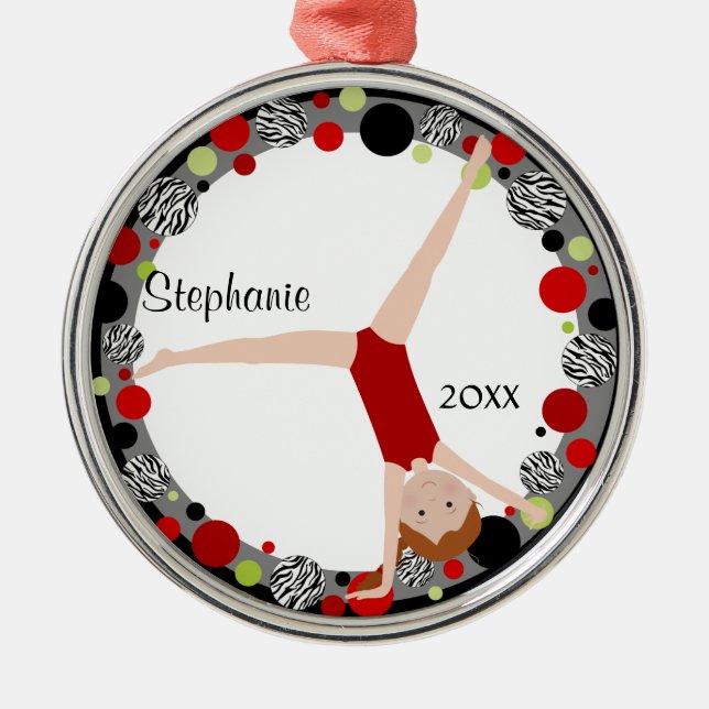 RedheadGymnast in rotem, schwarzem u. grünem Silbernes Ornament (Vorne)