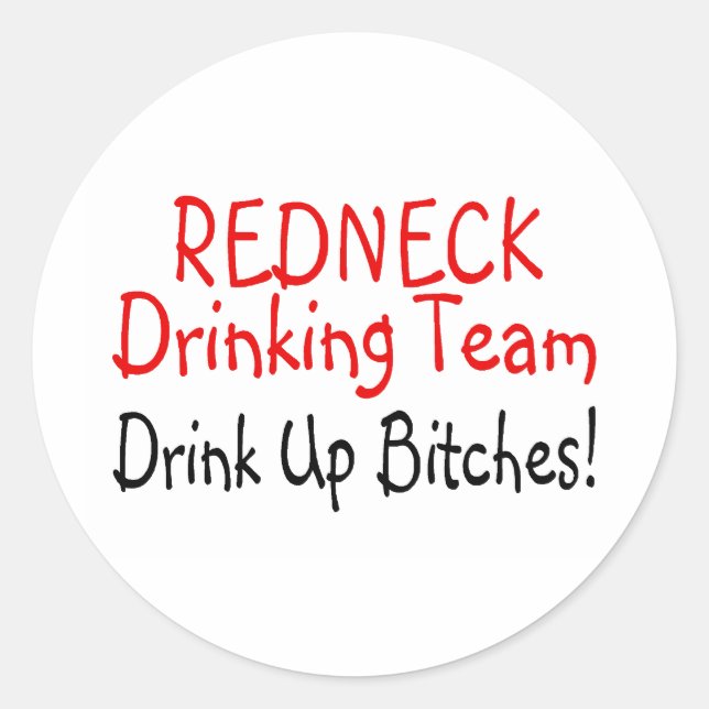 Redneck Drinking Team (Rot Schwarz) Runder Aufkleber (Vorderseite)