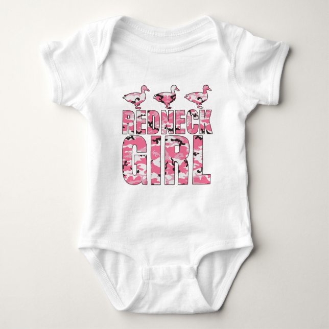 Redneck Girl Pink Camouflage 3 Enten Baby Strampler (Vorderseite)