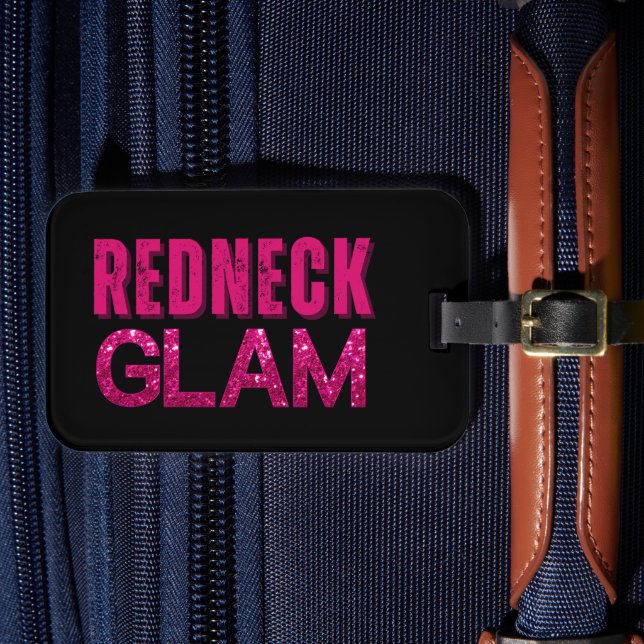 Redneck Glam Pink Glitzer auf Schwarz Gepäckanhänger (Vorderseite Insitu 4)