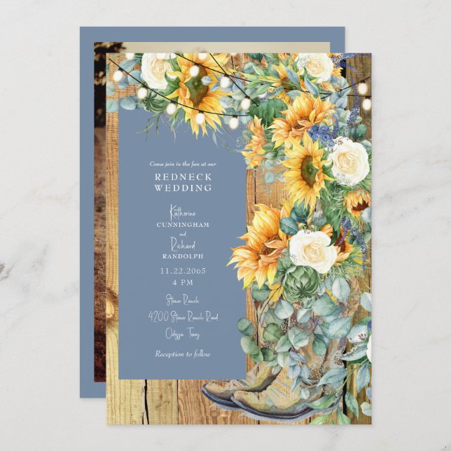 Redneck Wedding Cowboy Boots String Periwinkle Einladung (Vorne/Hinten)