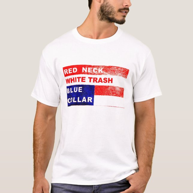 Redneck-weißer Abfall-blauer Kragen-T - Shirt (Vorderseite)