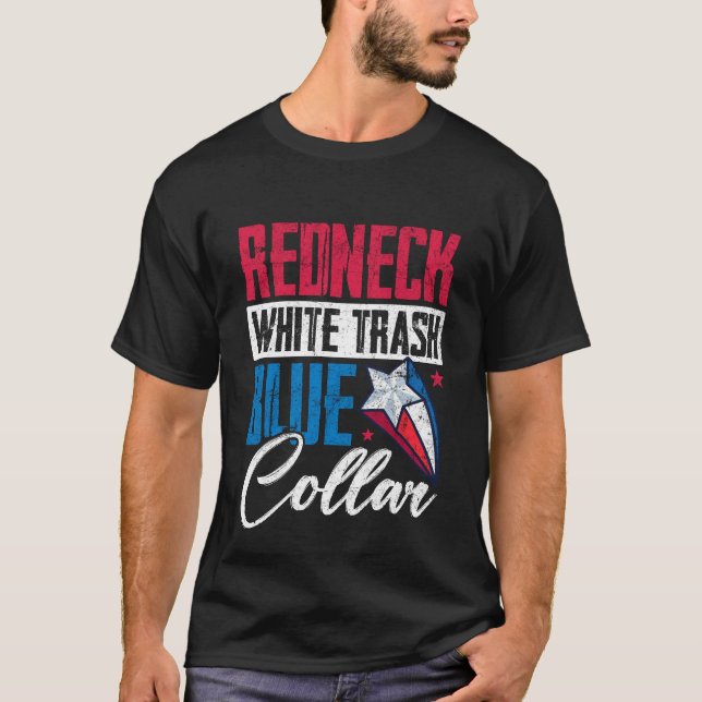 Redneck White Trash Blue Collan 4. Juli T-Shirt (Vorderseite)