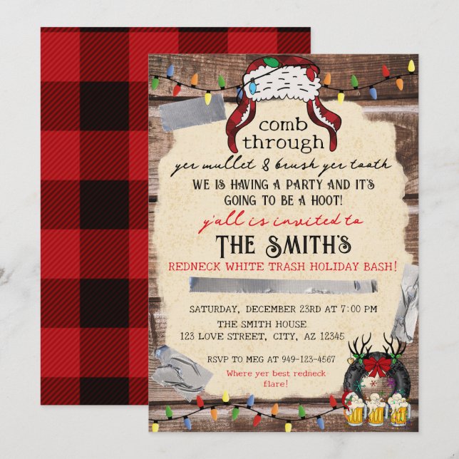 Redneck White Trash Holiday Bash Einladung (Vorne/Hinten)