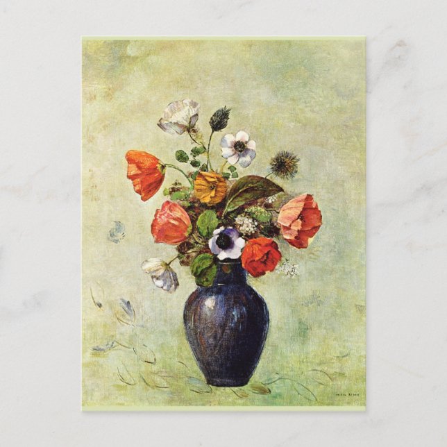 Redon - Anemonen und Pflaumen in einer Vase, Postkarte (Vorderseite)