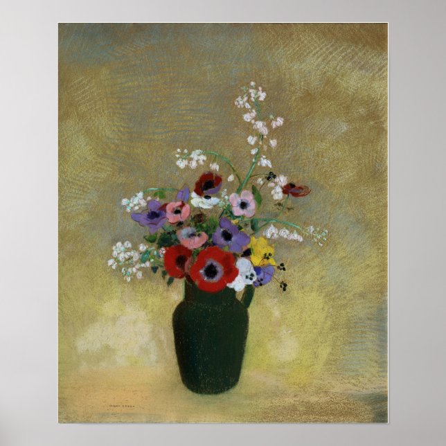 Redon - Große grüne Vase mit gemischten Blume Poster (Vorne)