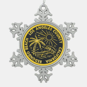 Redondo Beach California Los Angeles Surfing Surfe Schneeflocken Zinn-Ornament