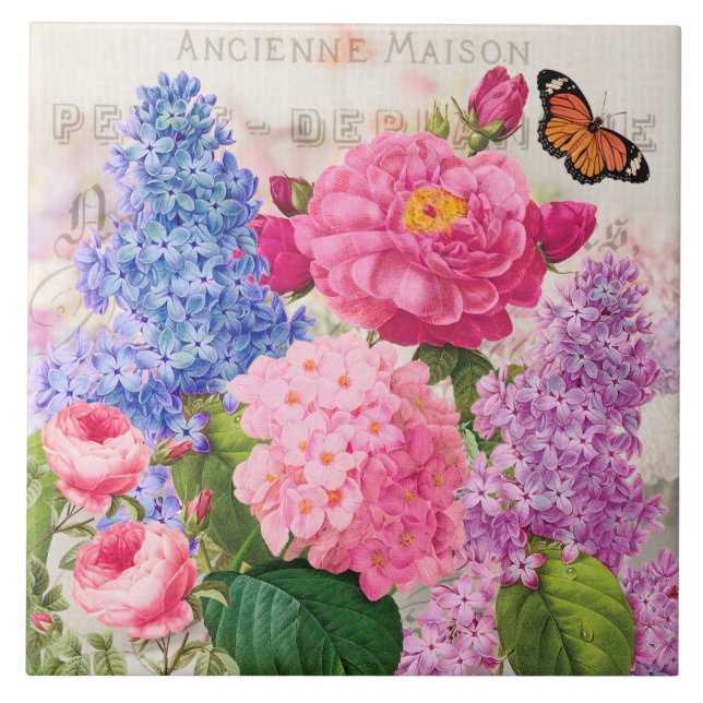 Redoute Blumen-Collagen-französische Fliese (Vorderseite)