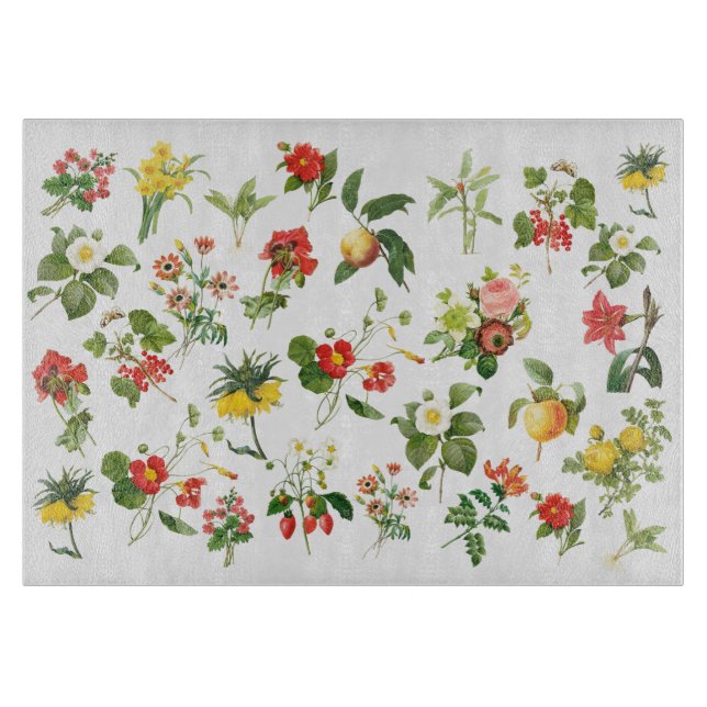 Redoute Botanische Dekorative Glaszuführung Schneidebrett (Vorderseite)