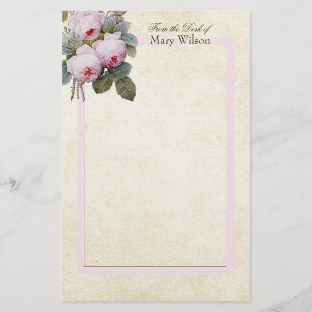 Redoute Bourbon Rose personalisiert Briefpapier (Vorderseite)