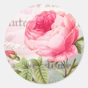 Redoute französische Vintage-Rosen-Aufkleber Runder Aufkleber