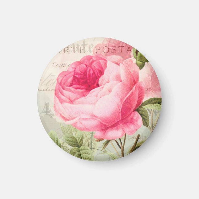 Redoute Pink Rose Circle Magnet (Vorne)