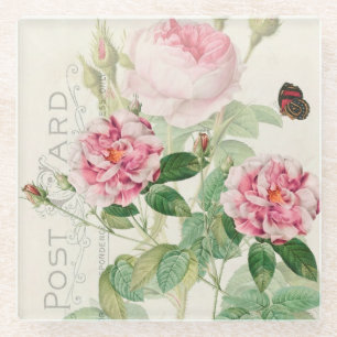 Redoute Pink Roses Blume Akzentglas Untersetzer