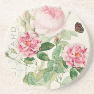 Redoute Pink Roses Blume Sandstone Untersetzer