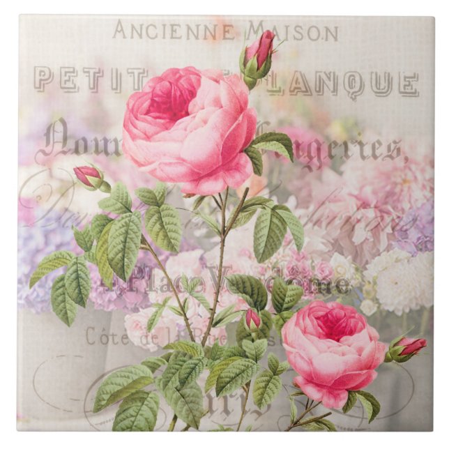 Redoute Pink Roses Keramik Tile Fliese (Vorderseite)