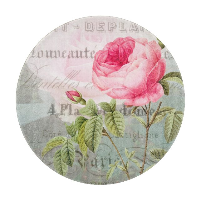Redoute Rose Decorative Glaszuführung Schneidebrett (Vorderseite)