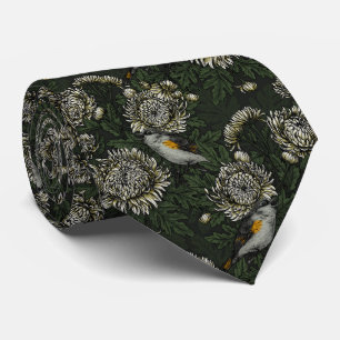 Redstarts in den Chrysanthemen in grün und weiß Krawatte