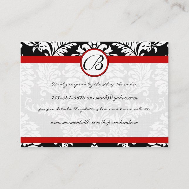 RedTrim Black Damask Response-Website-Karten Begleitkarte (Vorderseite)