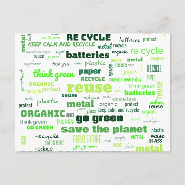 Reduzieren, wiederverwenden, Word-Cloud Gerecycelt Postkarte (Vorderseite)
