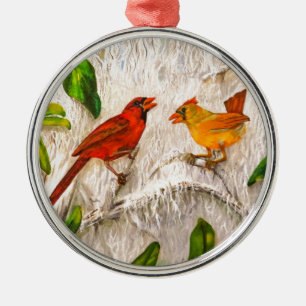 Redvögel zu Weihnachten. Gesang der Liebe Silbernes Ornament