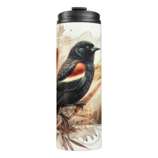 Redwing Blackbird Marsh Cattails Thermal Tumbler Thermosbecher