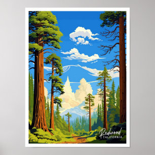 Redwood California Art Travel Vintage Illustration Poster
