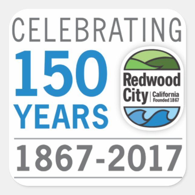 Redwood City 150 Jahre Quadratischer Aufkleber (Vorderseite)